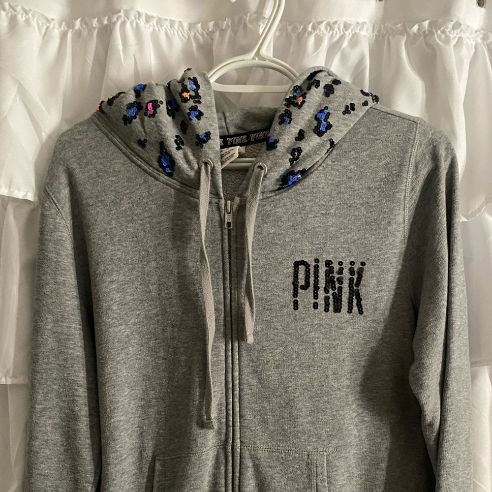 PINK hoodie sequin leopard print on hood